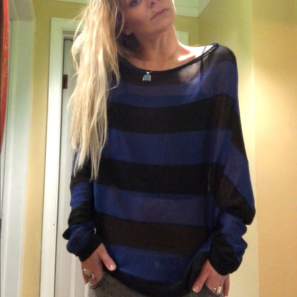 BCBG Asymmetrical Blue and Black Sweater, Small - Picture 7 of 8